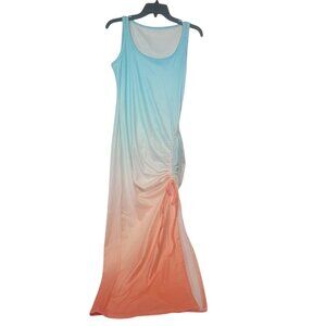 Women Casual Sleeveless Summer Ombre Tie Dye Long Side Scrunch Maxi Dress Small